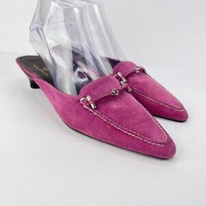 COLE HAAN 8AA Pink Suede Leather Kitten Heel Slides w/Horse Bit Detail